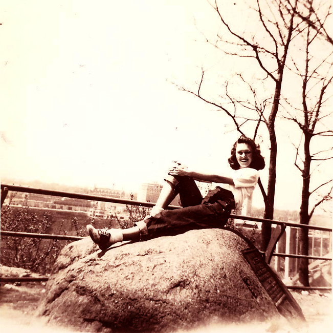 Terrible upshot photo of me on a rock somewhere, I think Central Park, but could have been on our visit to Chicago...
