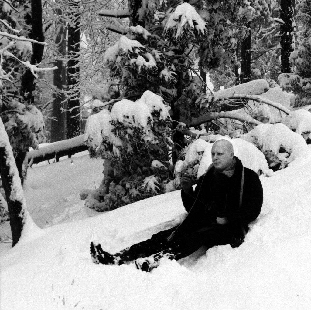 sitting in the snow, crestline, winter of 1971