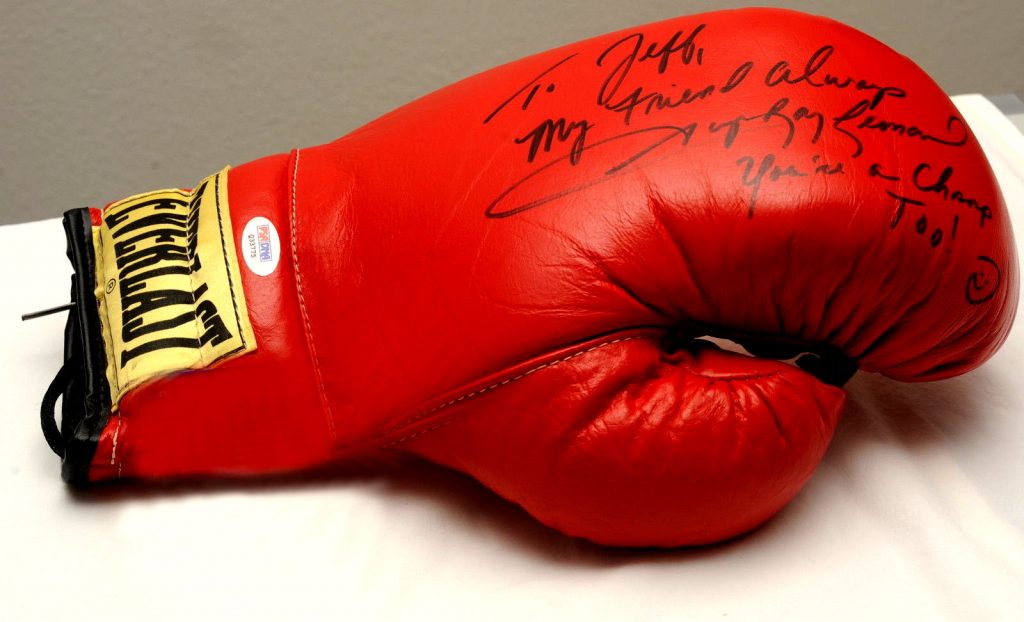 Sugar Ray Leonard was a family friend -- he signed this to me, and it's for sale, to benefit the building project.